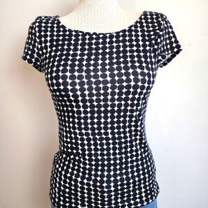 Banana Republic Black & White Round Neck Short Women's Sleeve Top Size XS